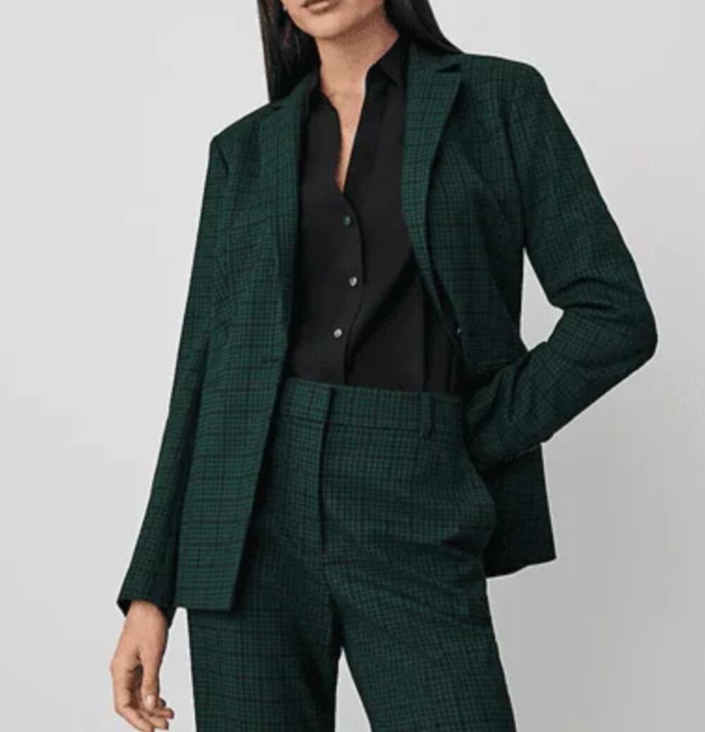 Ann Taylor Green Plaid 1-button Blazer Jacket 16 office career preppy